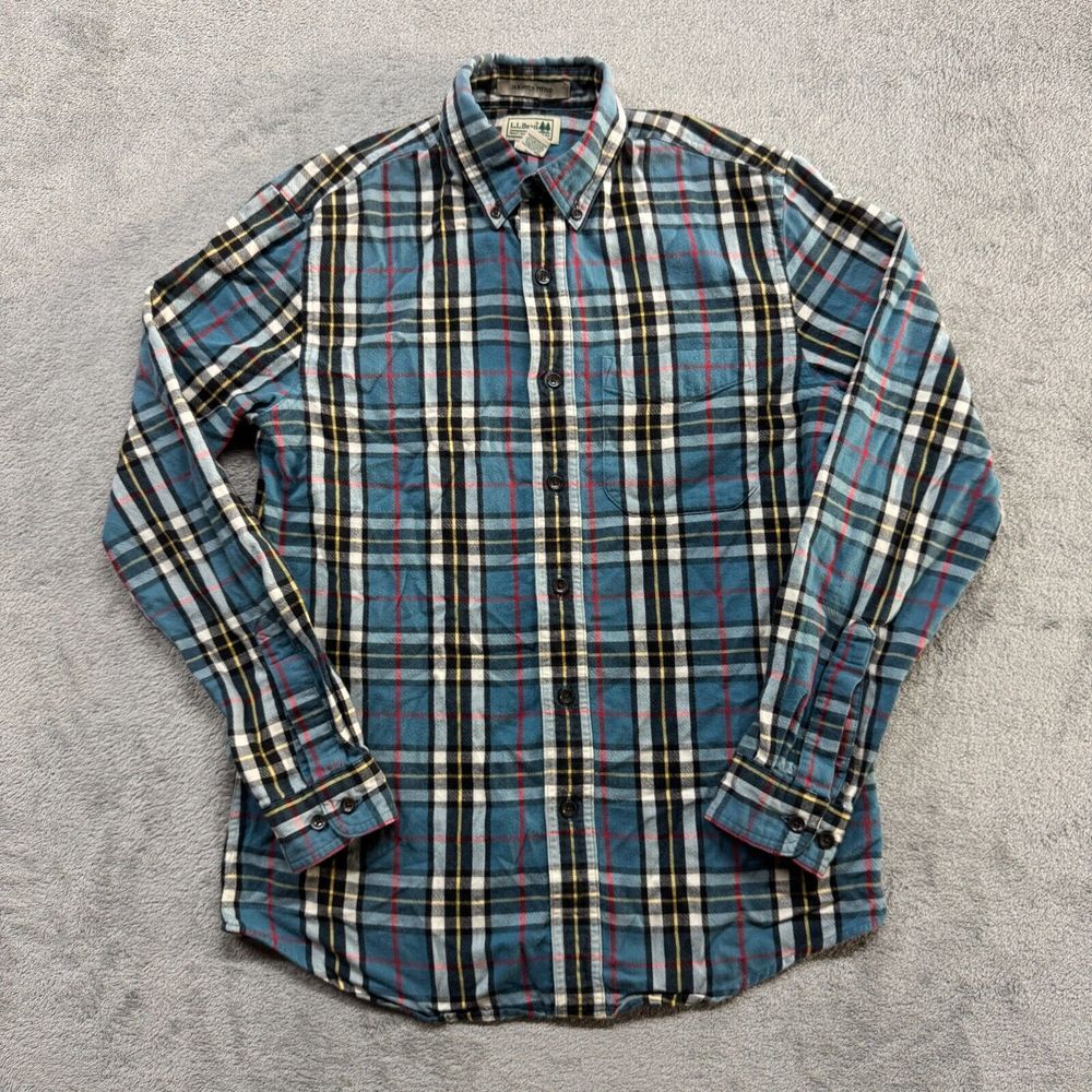 LL Bean Button Shirt Mens Small Slightly Fitted Plaid‎ Blue Casual Outdoor